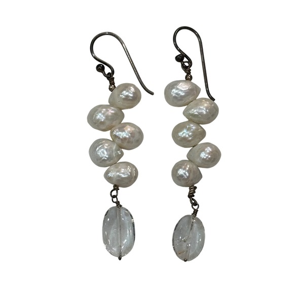 Unbranded Jewelry - Freshwater Pearl Drop Earrings White Sterling Silver Quartz Dangle Coastal Beach